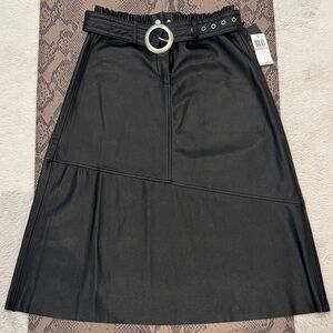 Blank NYC Black Faux Leather A-Line Skirt with Belt and Silver Buckle